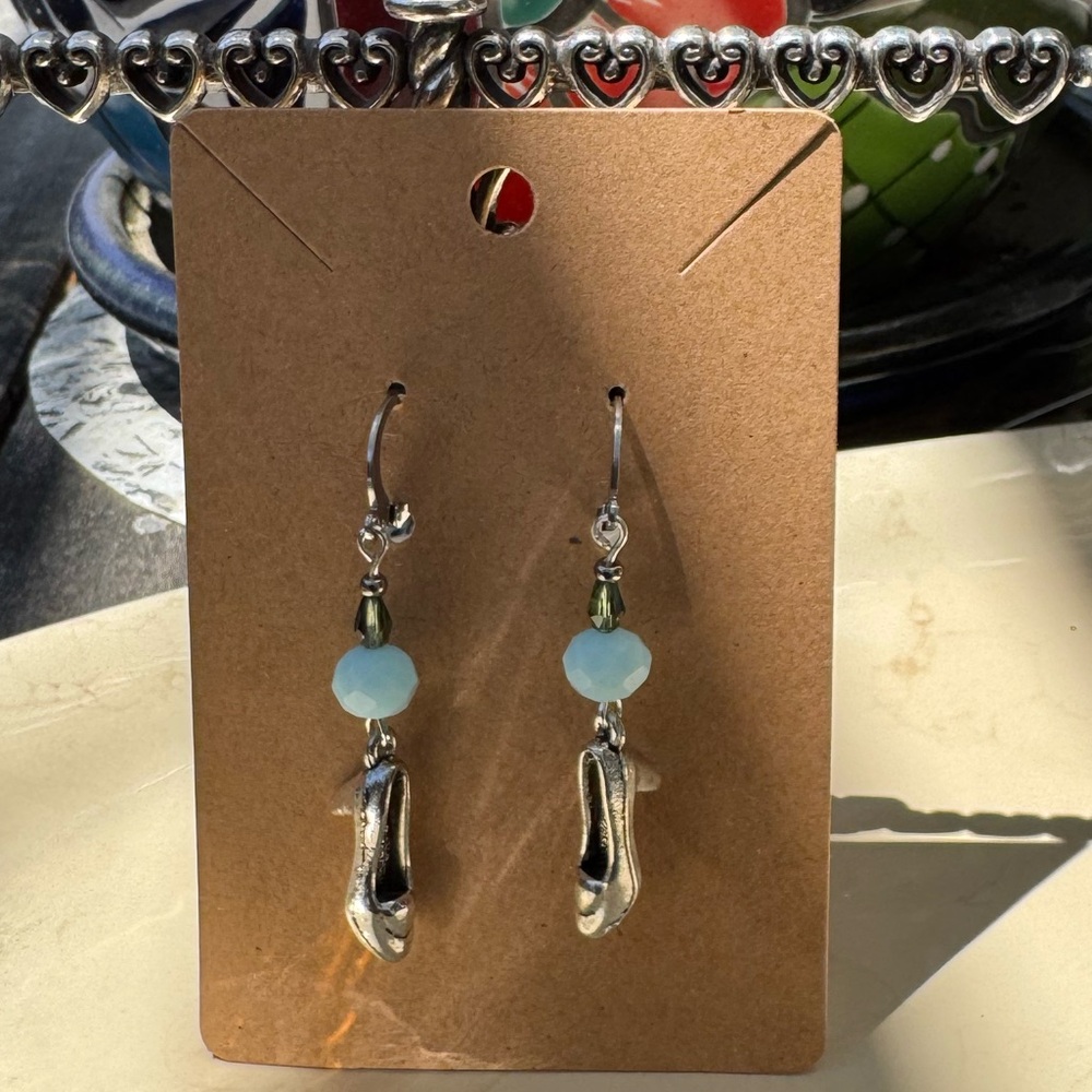 Silver and Light Blue “High Heel” Drop Earrings